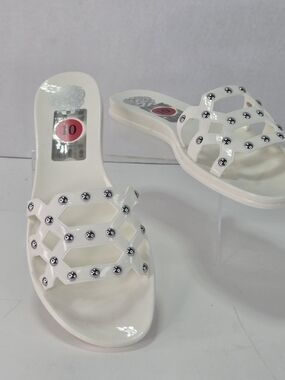 Vince Camuto Carron White Lattice Studded Flat Slide Jelly Sandals Women's Sz 10